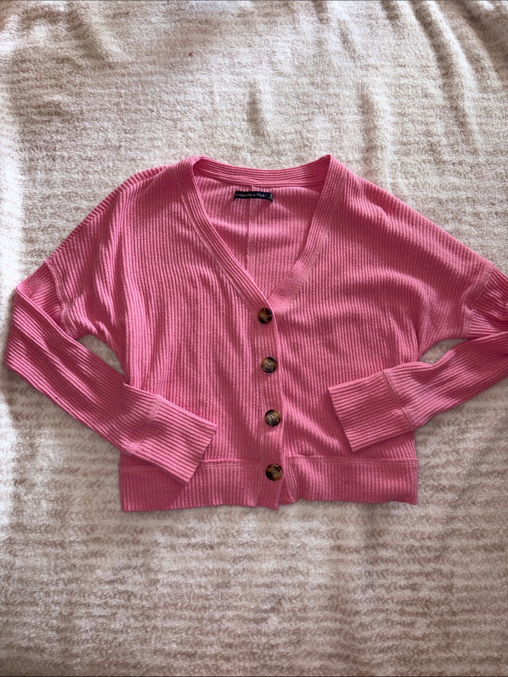 Abercrombie & Fitch Pink Ribbed V-Neck Button Cardigan